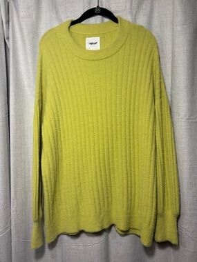 aerie Lime Green Ribbed Crewneck Sweater oversized